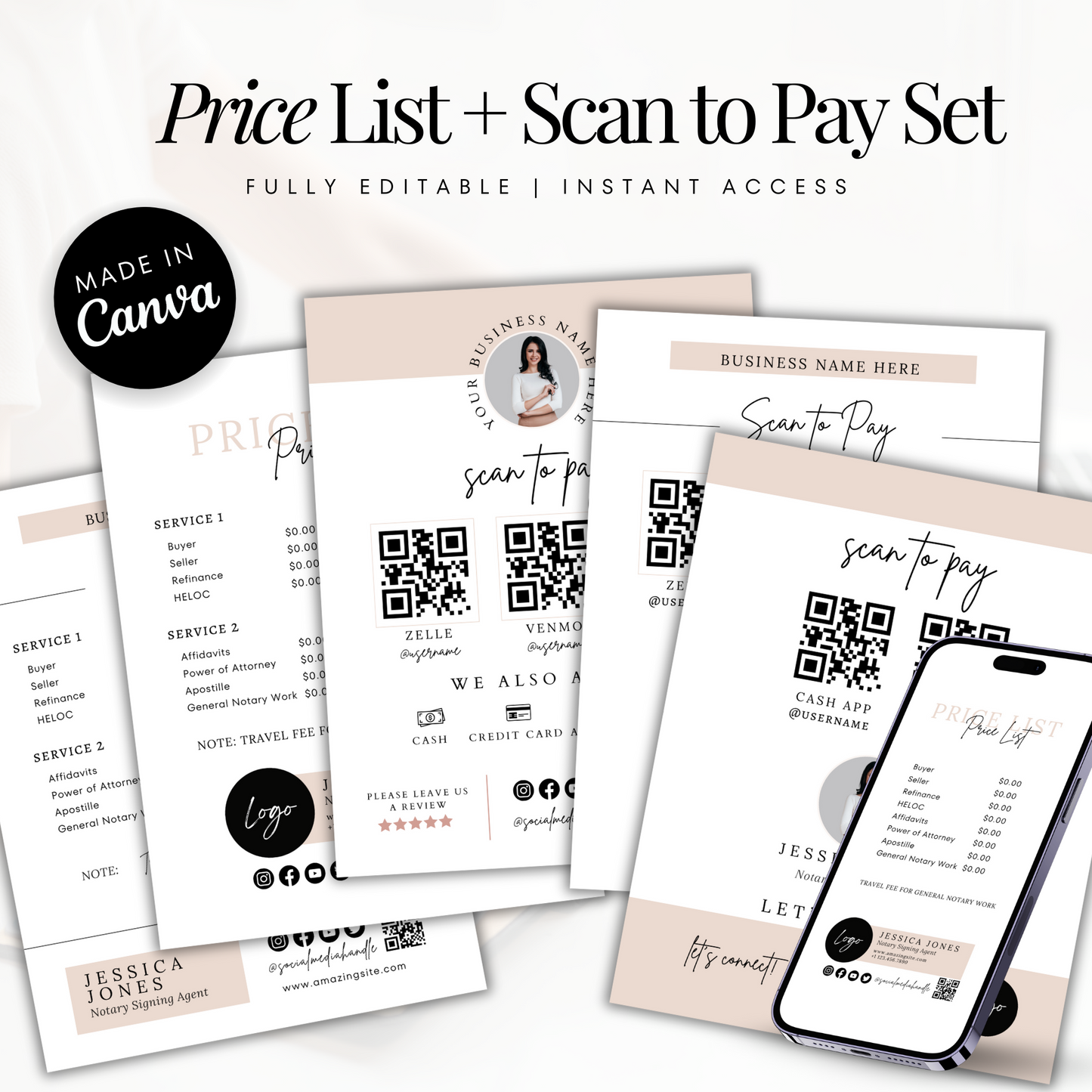 Notary Price List + Scan To Pay Flyer Set