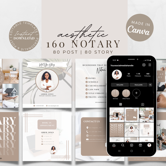 160 Notary Social Media Posts & Story - Beige Aesthetic IG Posts