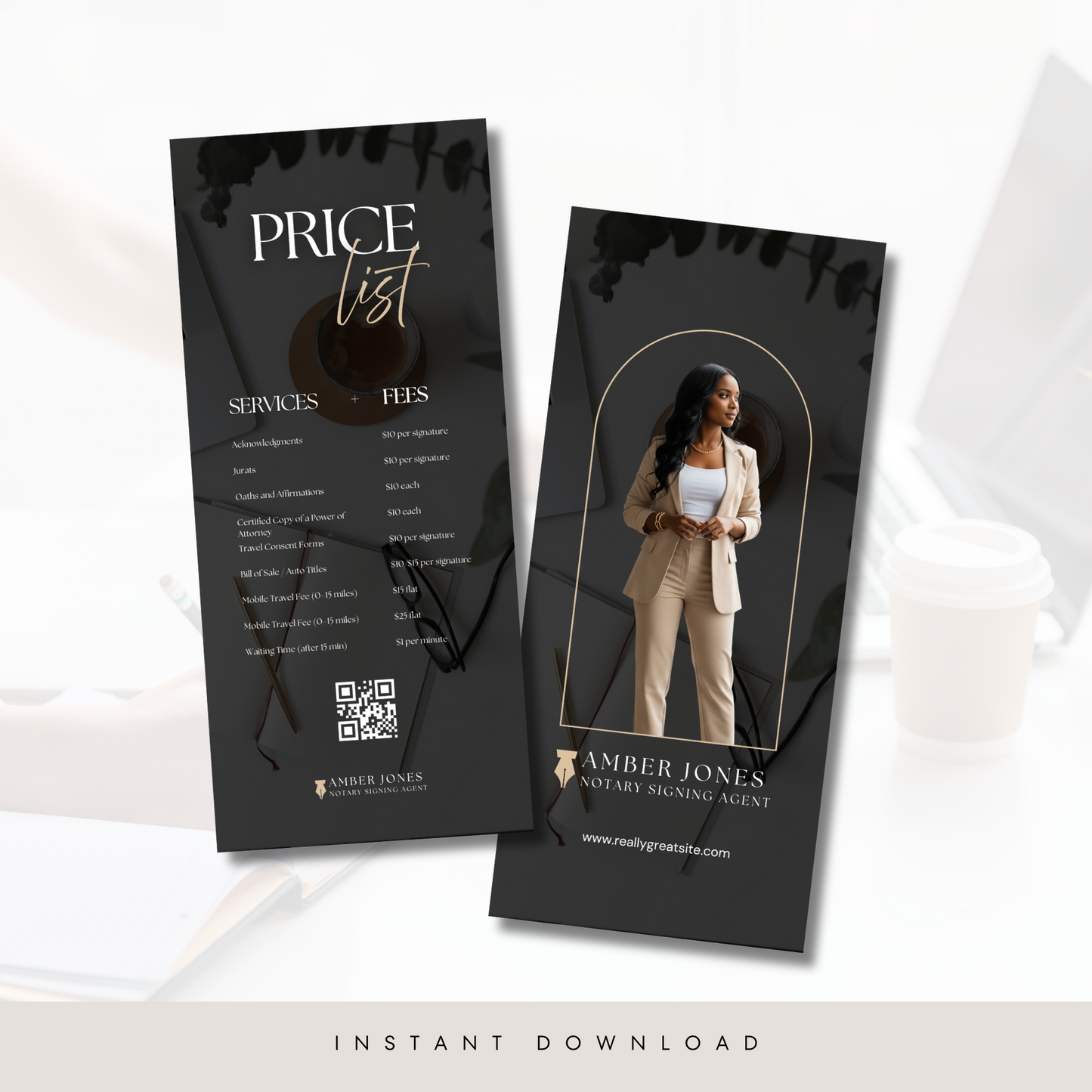 Notary Price List Rack Card Template Canva | Modern Editable Service Menu for Notaries, Lash Techs, Business Pros
