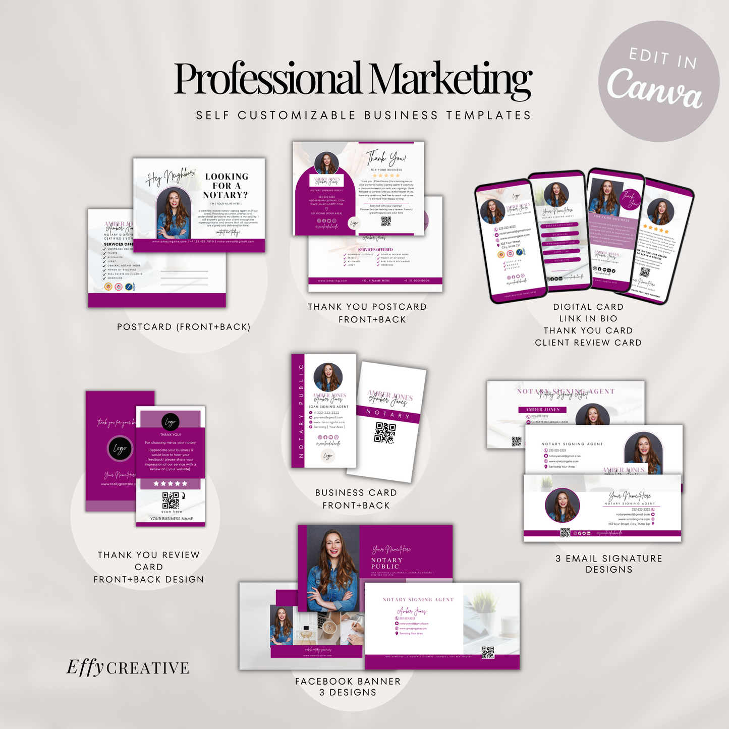 Ultimate Notary Branding Kit – Purple Aesthetic Templates for Social Media + Marketing