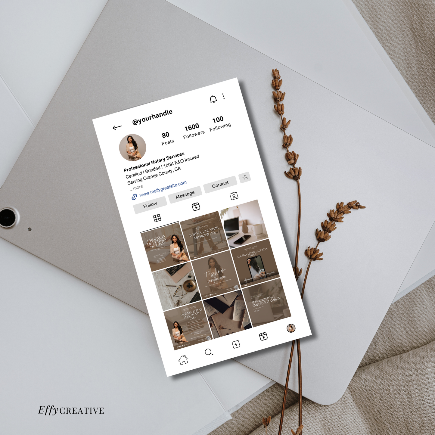 Editable Spanish Notary social media posts and stories for notaries created in Canva for Facebook and Instagram marketing templates