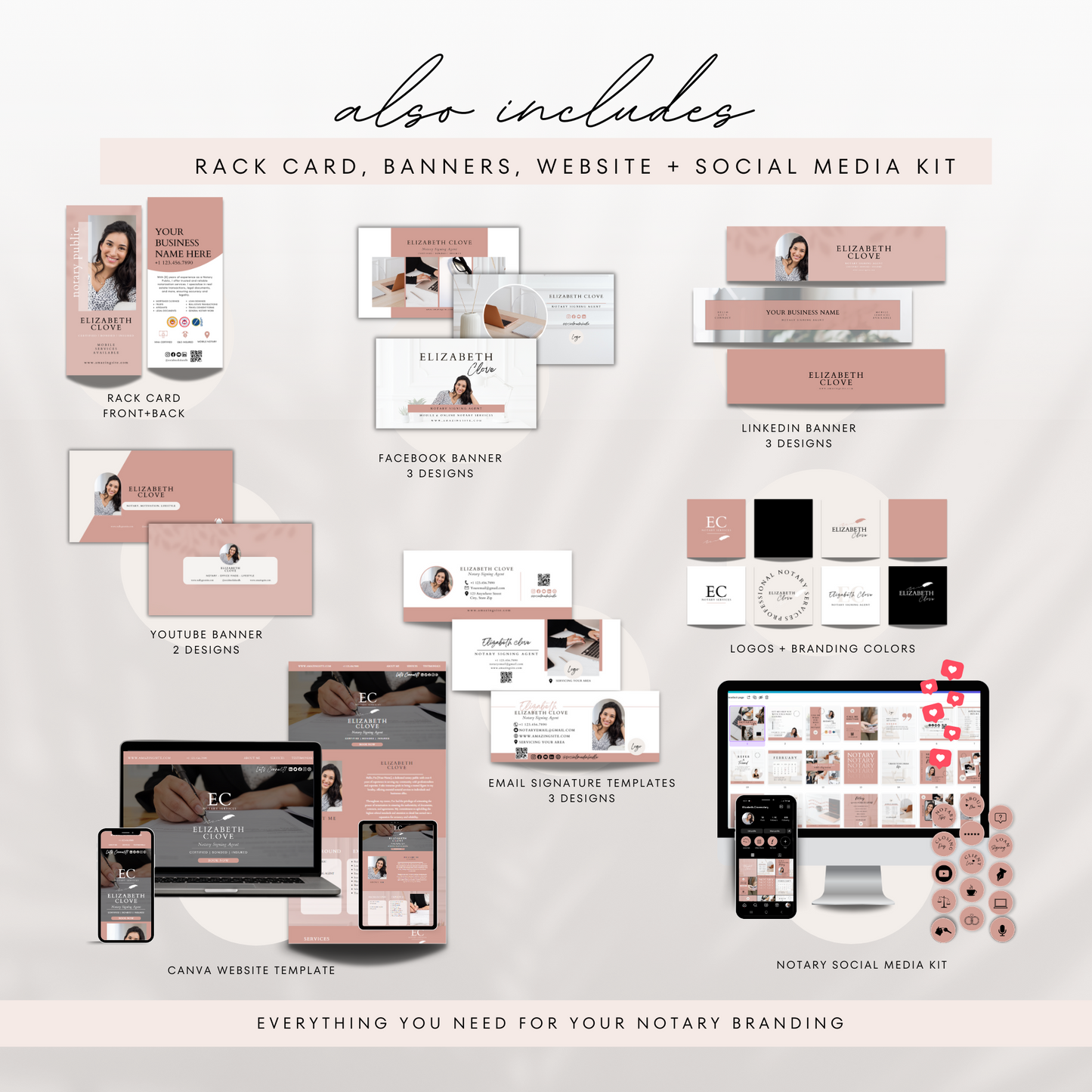 Ultimate Notary Branding Kit – Peach Neutral Aesthetic Templates for Social Media + Marketing