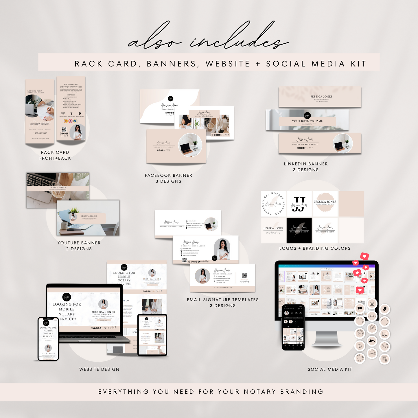 Ultimate Notary Branding Kit – Beige Neutral Aesthetic Templates for Social Media + Marketing