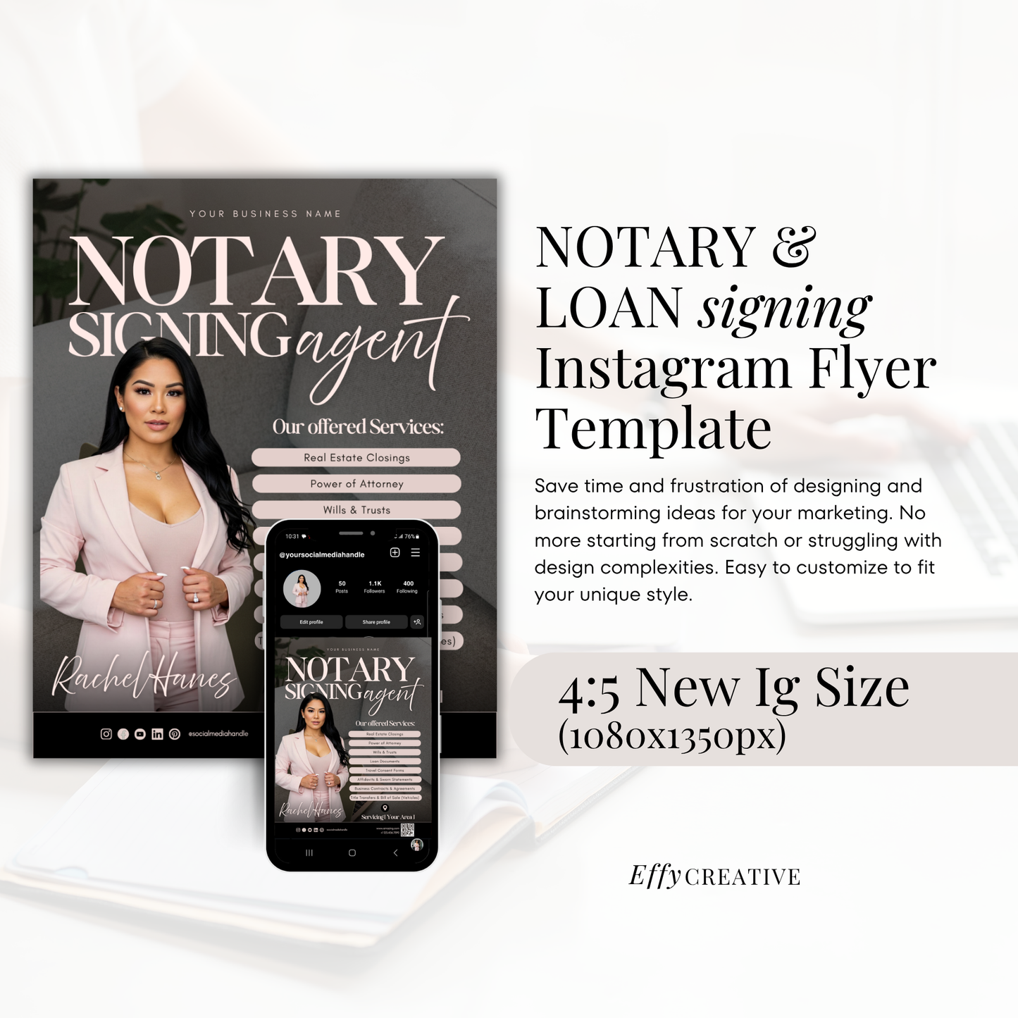New Modern Notary Digital Marketing Flyer - Social Media Flyer Post - New IG Size