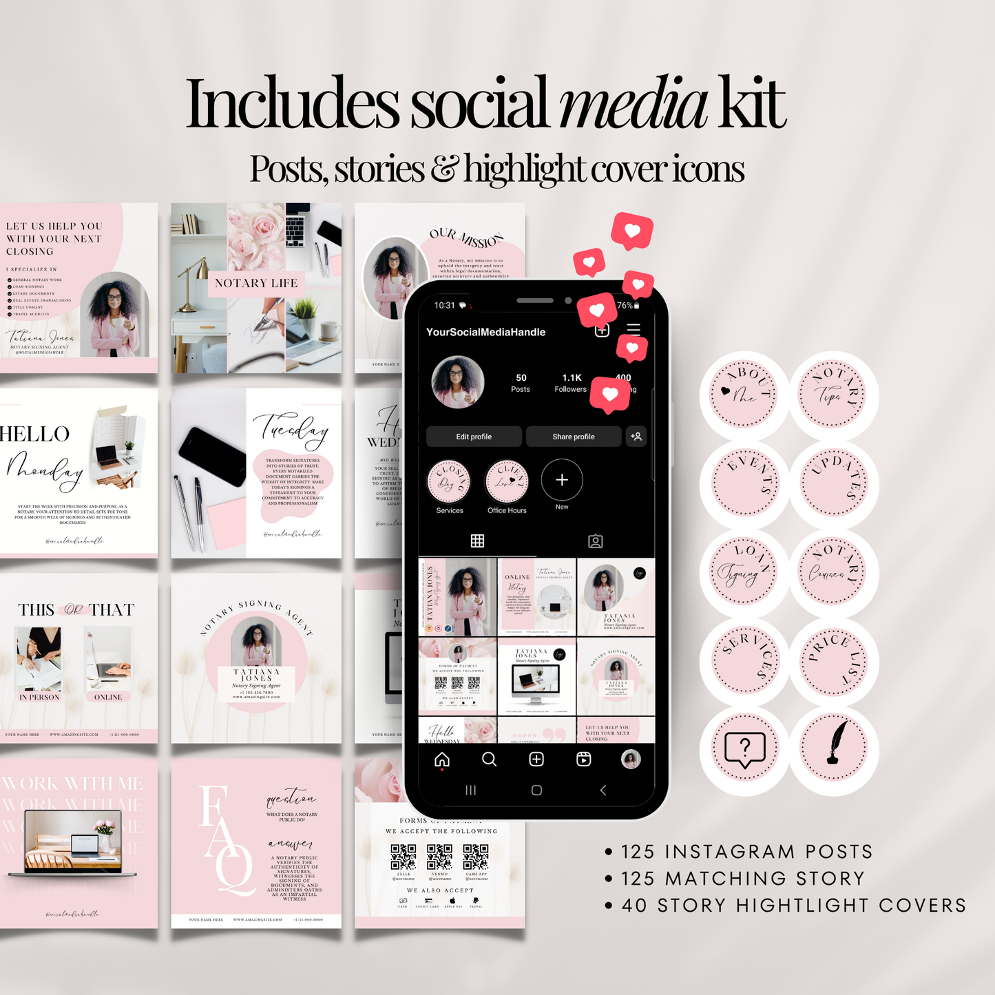 Ultimate Notary Branding Kit – Pink Aesthetic Templates for Social Media + Marketing