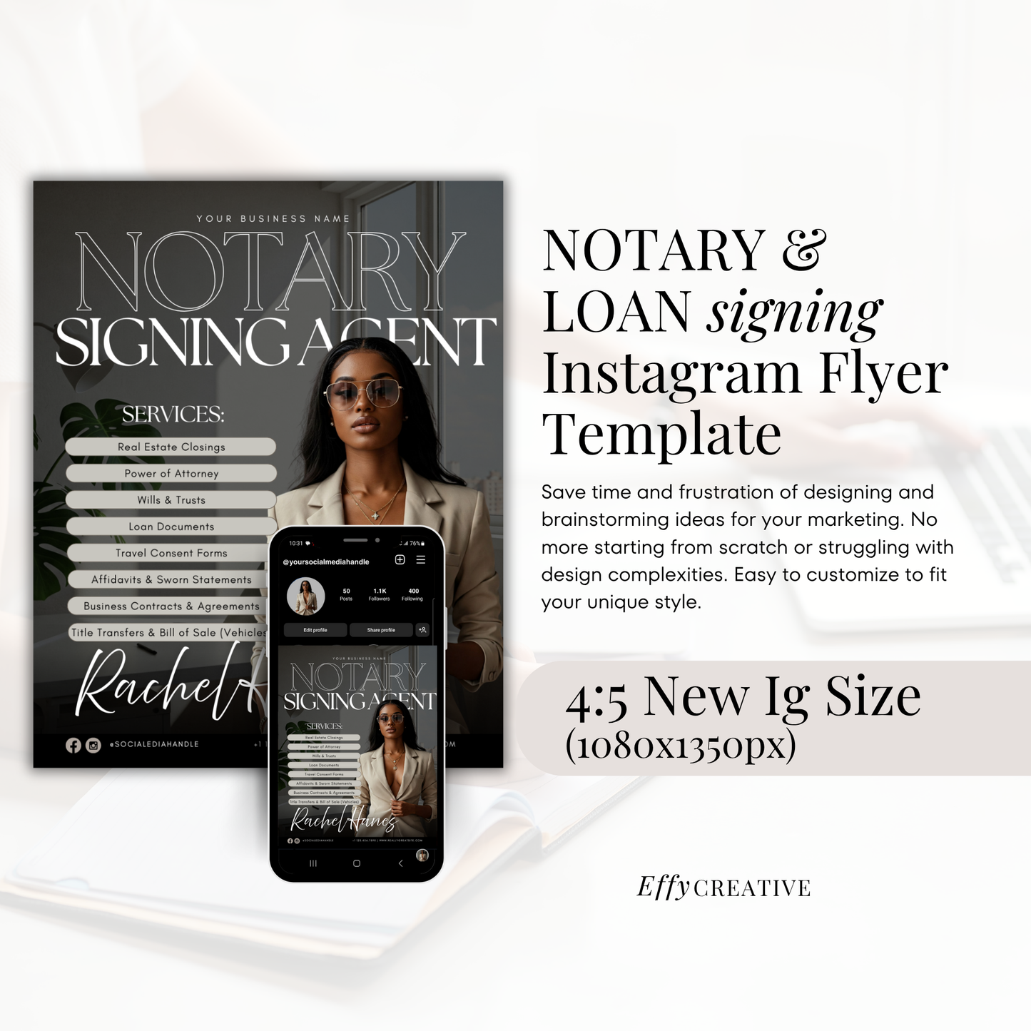 New Modern Notary Digital Marketing Flyer - Social Media Flyer Post - New IG Size