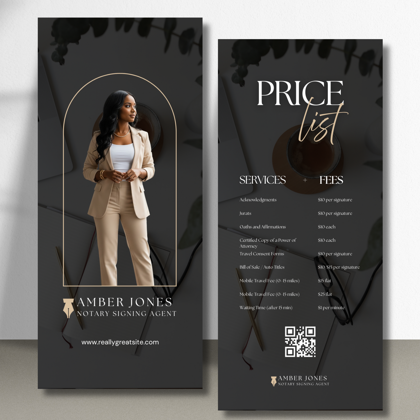 Notary Price List Rack Card Template Canva | Modern Editable Service Menu for Notaries, Lash Techs, Business Pros