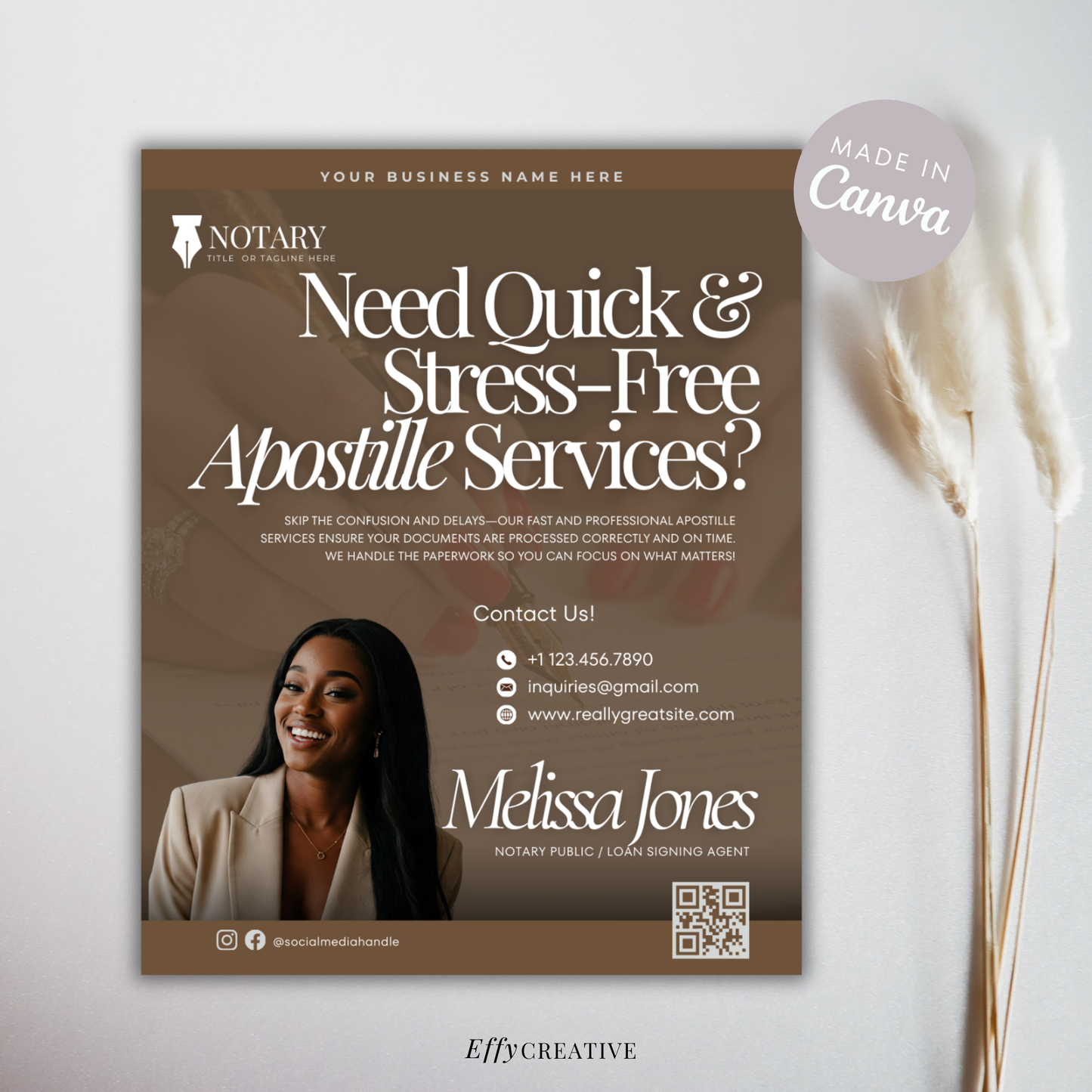 Apostille Notary Digital Flyer Template - Brown