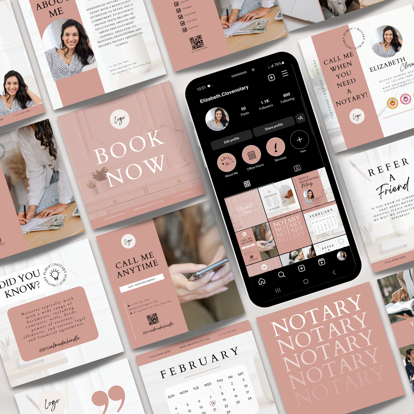 Ultimate Notary Branding Kit – Peach Neutral Aesthetic Templates for Social Media + Marketing