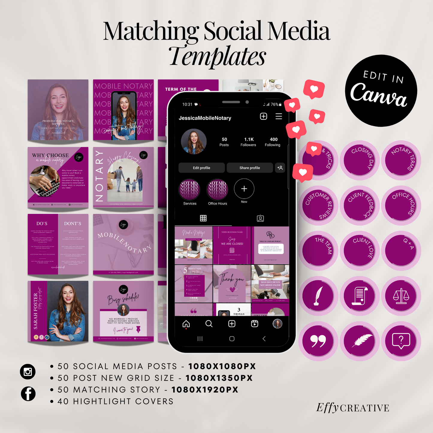 Ultimate Notary Branding Kit – Purple Aesthetic Templates for Social Media + Marketing