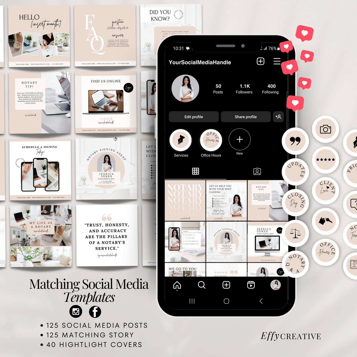 Ultimate Notary Branding Kit – Beige Neutral Aesthetic Templates for Social Media + Marketing