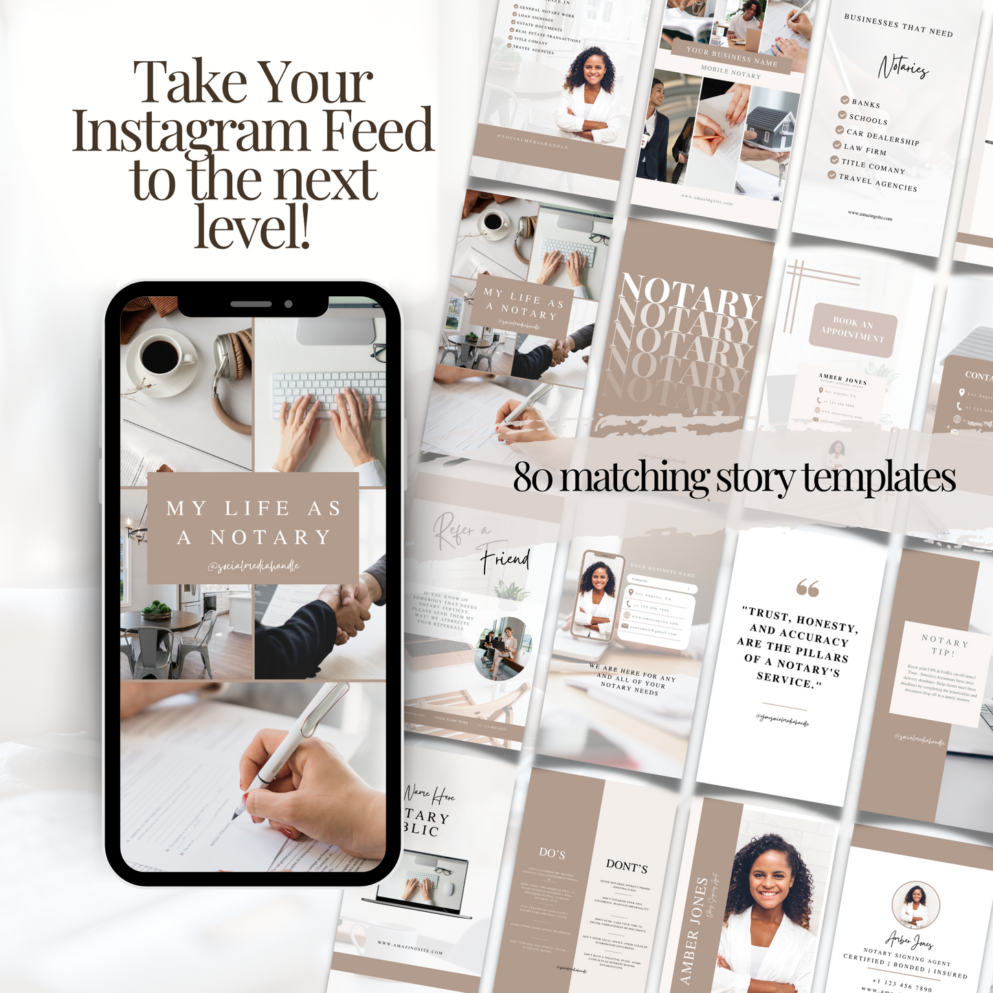 Notary Luxury Social Media Instagram Kit, New IG Size Posts, Stories & Highlight Icons - Beige Aesthetic