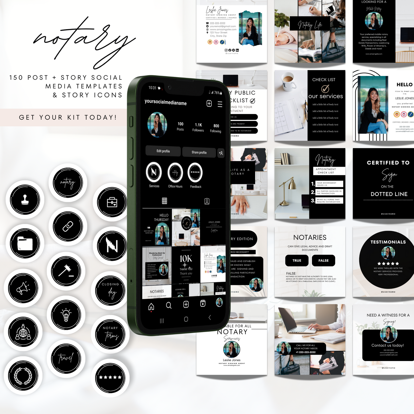 Notary Social Media Kit - Black + White