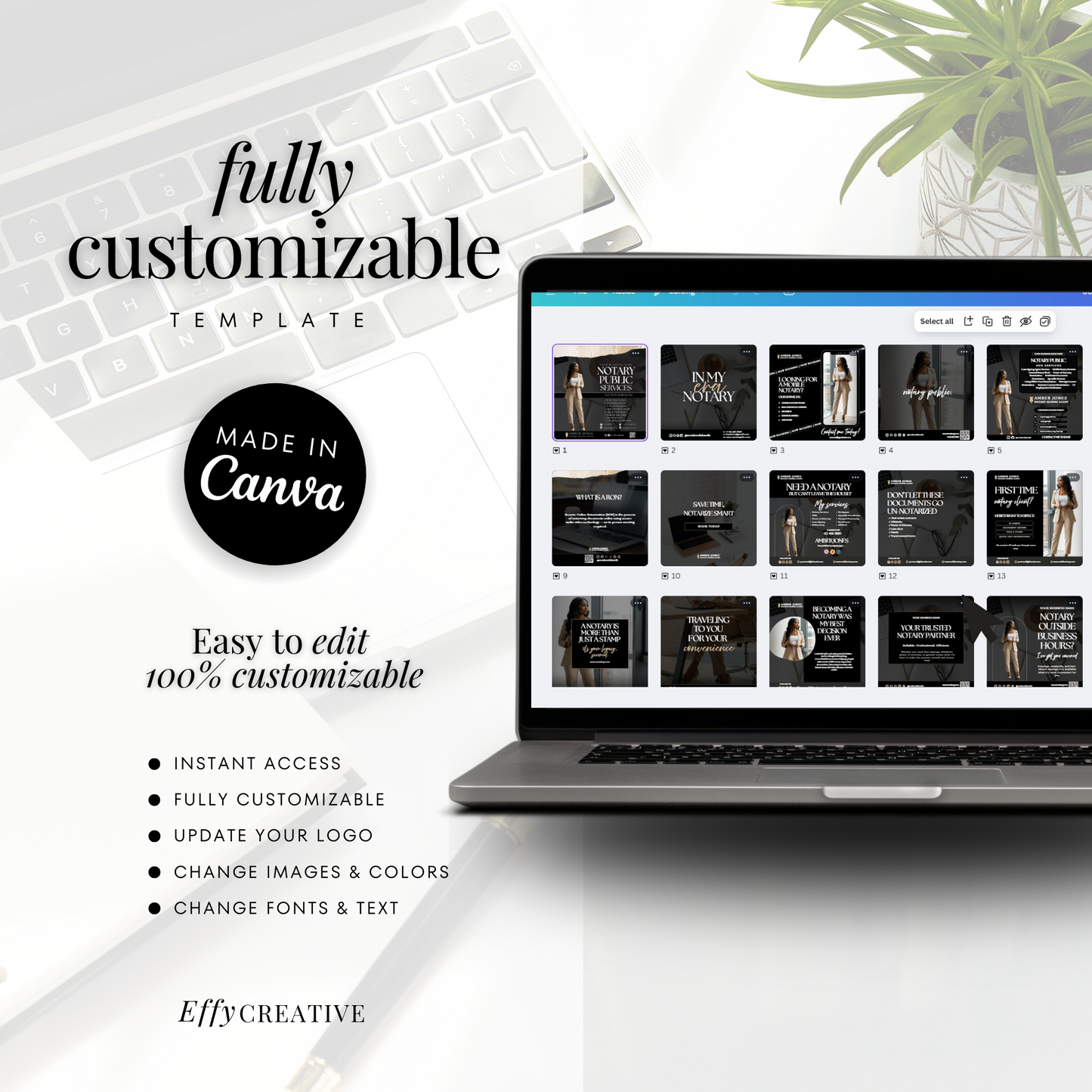 Notary Luxury Social Media Instagram Kit, New IG Size Posts, Stories & Highlight Icons - Black