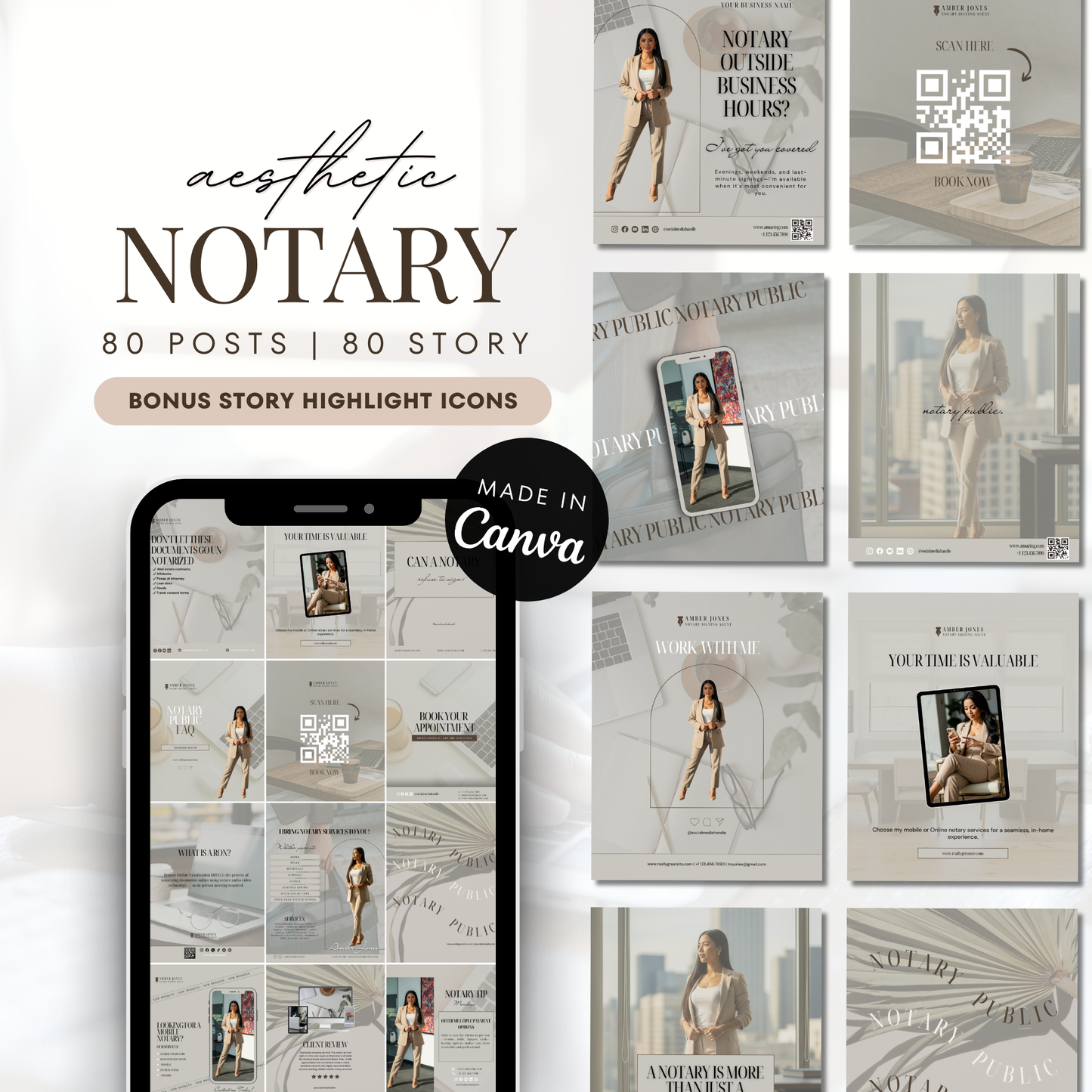 Notary Luxury Social Media Instagram Kit, New IG Size Posts, Stories & Highlight Icons - Gray