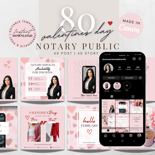 Valentine’s Notary Social Media Kit – Canva Templates for Notaries & Loan Signing Agents