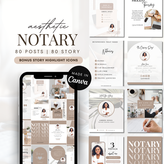 Notary Luxury Social Media Instagram Kit, New IG Size Posts, Stories & Highlight Icons - Beige Aesthetic