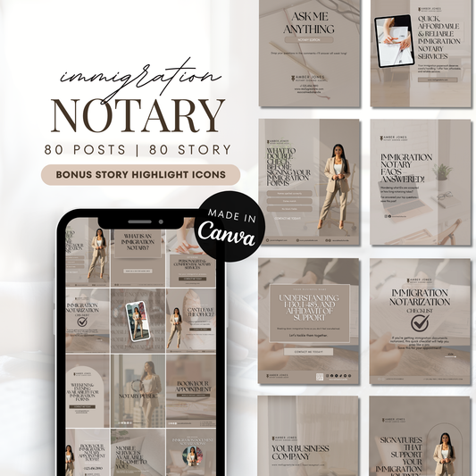 Immigration Notary Social Media Kit Posts Stories and Highlight Icons for Instagram