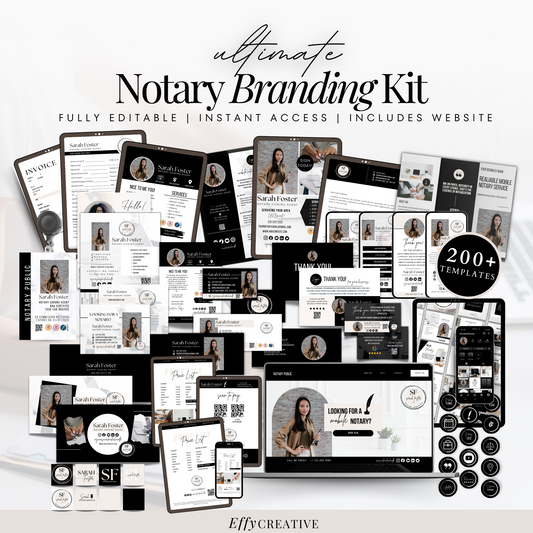 Ultimate Notary Branding Kit – Black Aesthetic Templates for Social Media + Marketing