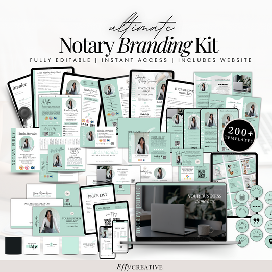 Ultimate Notary Branding Kit – Green Teal Aesthetic Templates for Social Media + Marketing