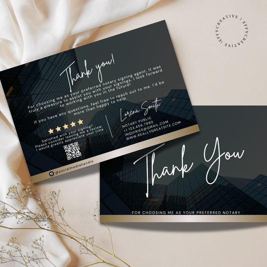 Notary thank you and client feedback card