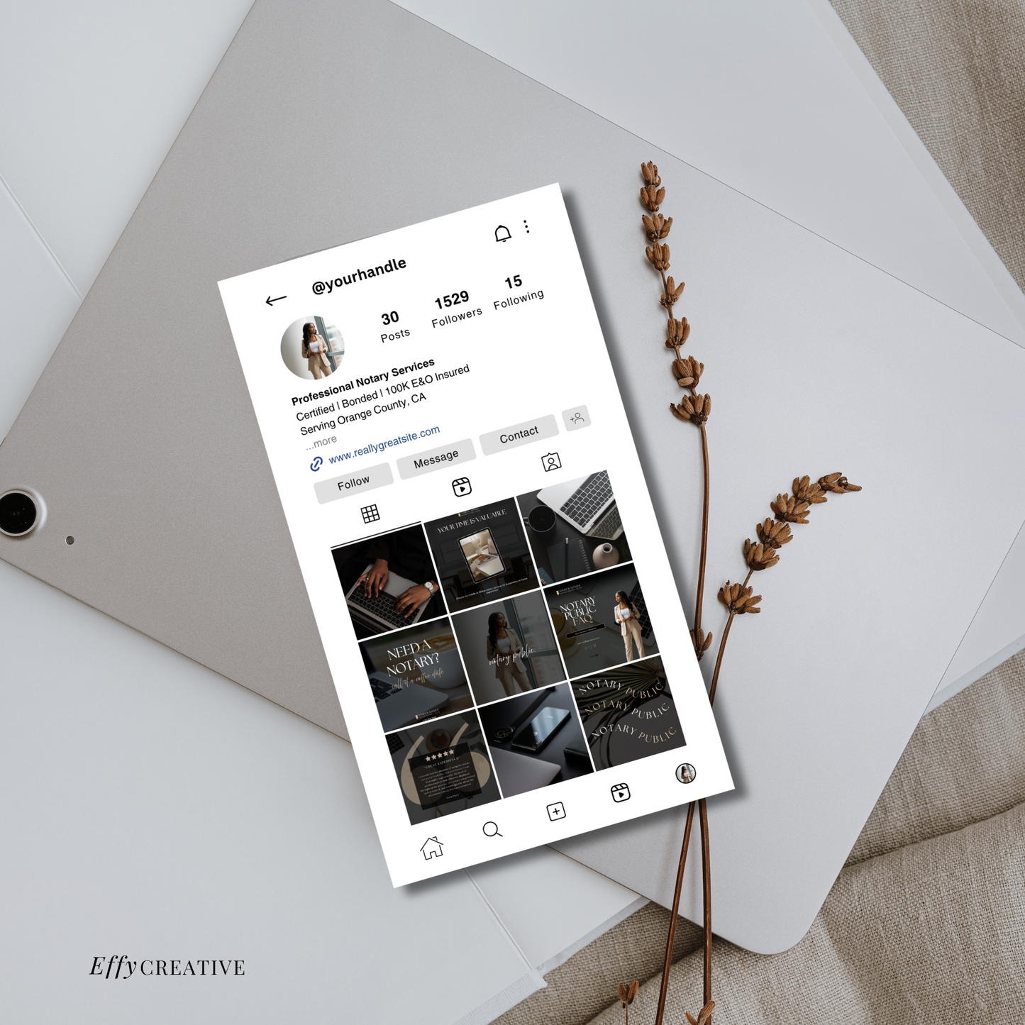 Notary Luxury Social Media Instagram Kit, New IG Size Posts, Stories & Highlight Icons - Black