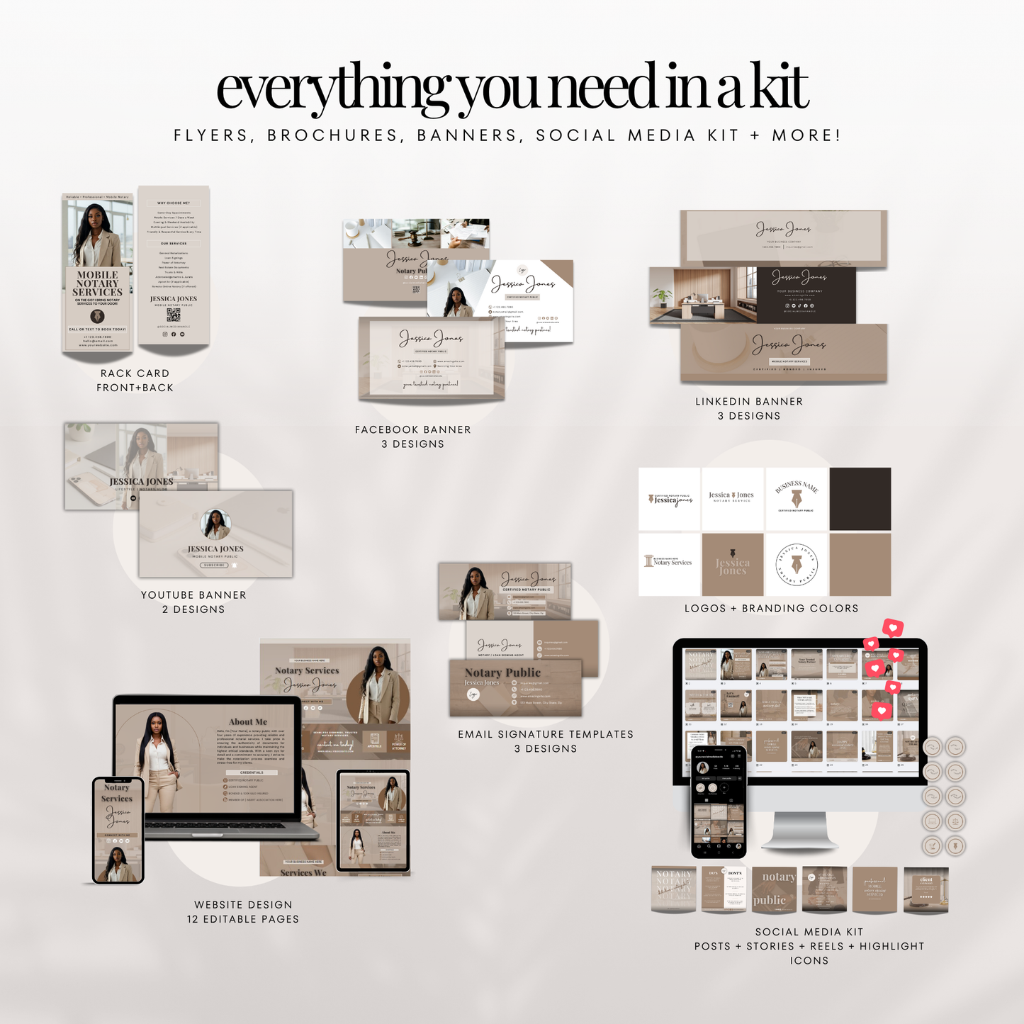 Ultimate Notary Branding Kit – Brown & Beige Aesthetic Templates for Social Media + Marketing