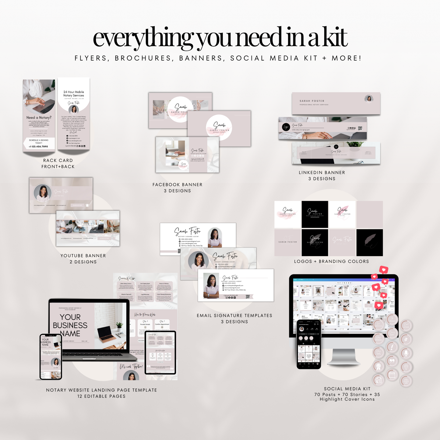 Ultimate Notary Branding Kit – Light Pink Aesthetic Templates for Social Media + Marketing
