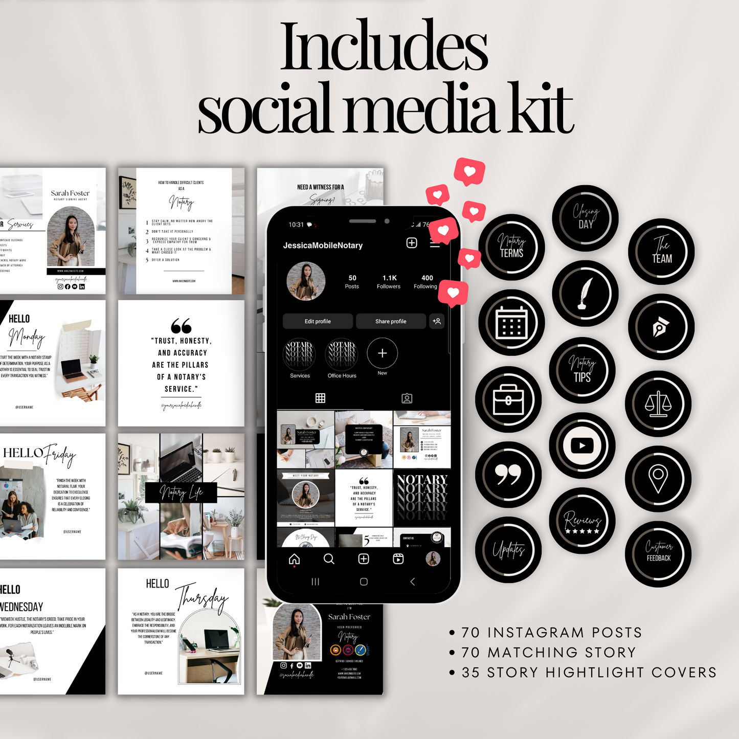 Ultimate Notary Branding Kit – Black Aesthetic Templates for Social Media + Marketing