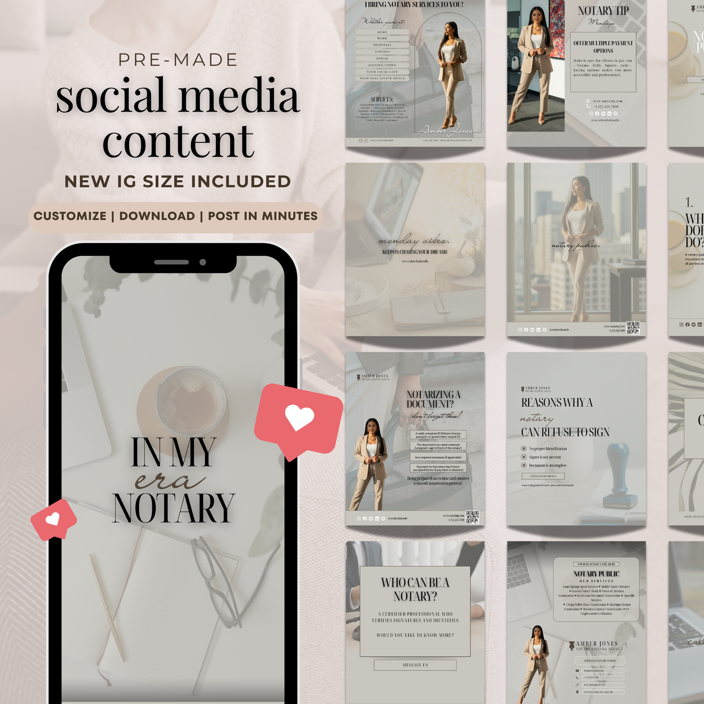 Notary Luxury Social Media Instagram Kit, New IG Size Posts, Stories & Highlight Icons - Gray