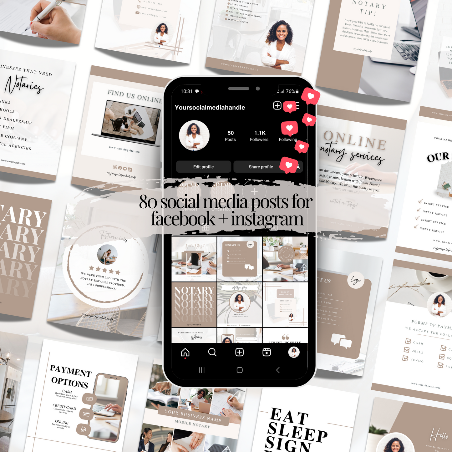 Notary Luxury Social Media Instagram Kit, New IG Size Posts, Stories & Highlight Icons - Beige Aesthetic
