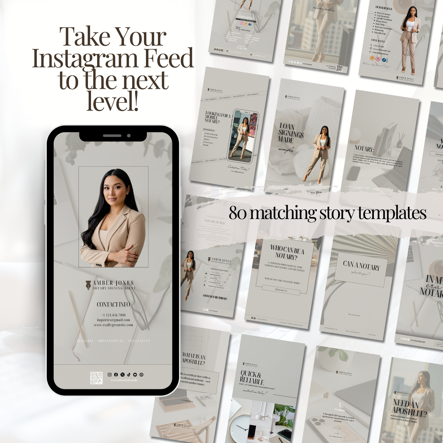 Notary Luxury Social Media Instagram Kit, New IG Size Posts, Stories & Highlight Icons - Gray