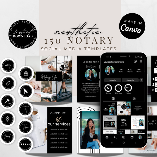 Notary Social Media Kit - Black + White