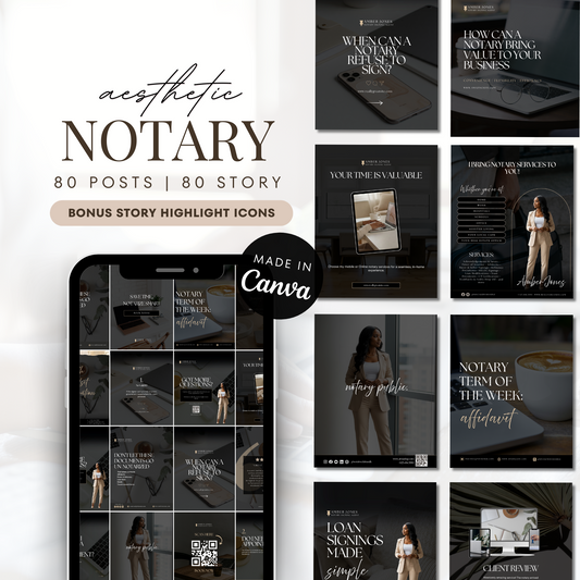 Notary Luxury Social Media Instagram Kit, New IG Size Posts, Stories & Highlight Icons - Black