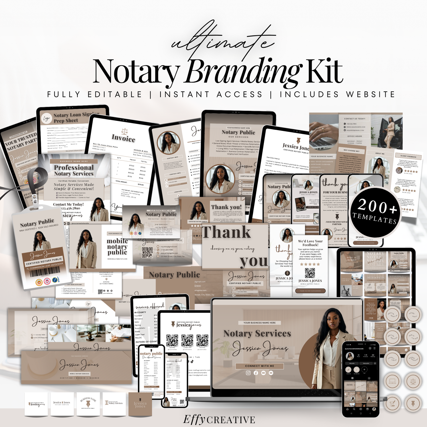 Ultimate Notary Branding Kit – Brown & Beige Aesthetic Templates for Social Media + Marketing